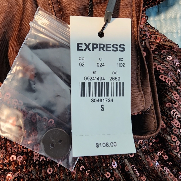 NWT Express High Waisted Sequin Pleated Cropped Pants in Rich Espresso - Small - Picture 7 of 8